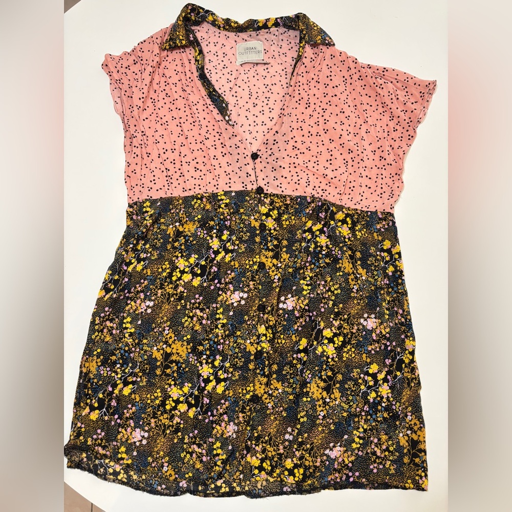 Urban Outfitters Pink & Black Mixed Print Button Blouse Dress